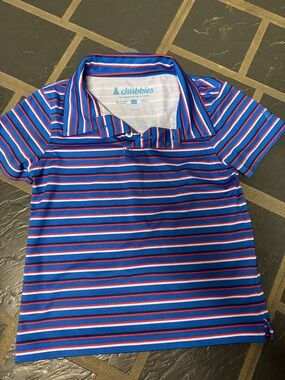 chubbies Blue Striped Short-Sleeve Polo with Red & White Accents